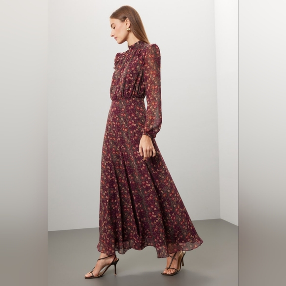 SALONI Dresses & Skirts - Rtr sz8 SALONI Akina Wine Jacqui-B Dress full length boho printed slit Victorian